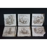 A group of six Minton tiles with traditional figural decoration.
