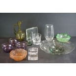 Twelve items of Glass including 3 Webb Bowls and Jug, Ekenas Vase, Harrach Bowl, Sven Palmqvist