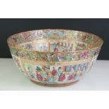 Large Chinese Cantonese Famille Rose Bowl, the enamelled decoration including panels of figures