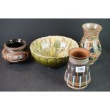 Linthorpe Mottle Green Glazed Bowl 23cm diameter, Villeroy & Bosch Mettlach Vase and Bowl plus