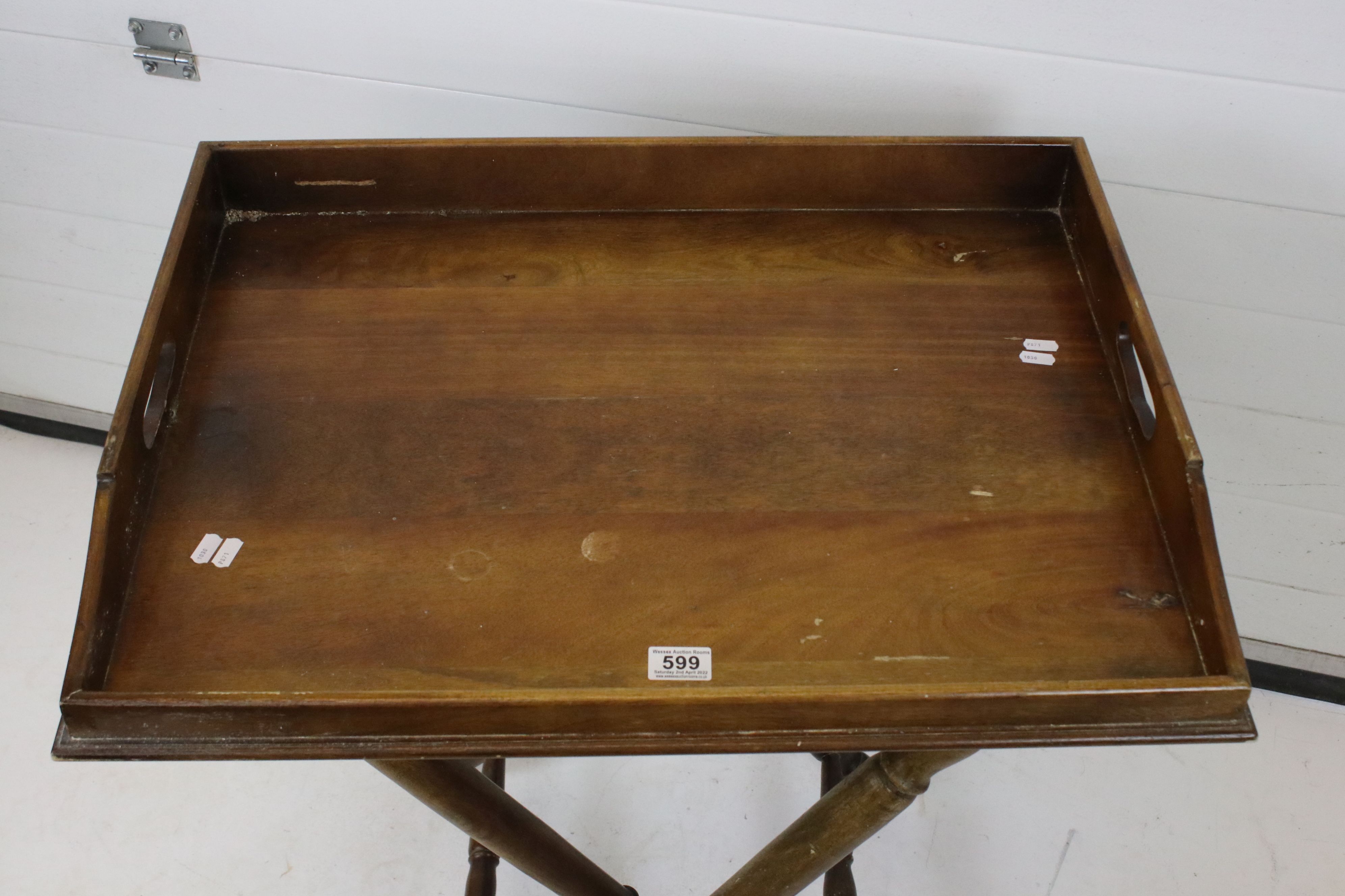 19th century style Mahogany Butlers Tray on Folding Stand, 70cm wide x 54cm deep x 81cm high - Image 2 of 5