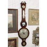 Early 19th century Mahogany Wheel Barometer having Dry Damp Gauge, Thermometer and Convex Mirror,