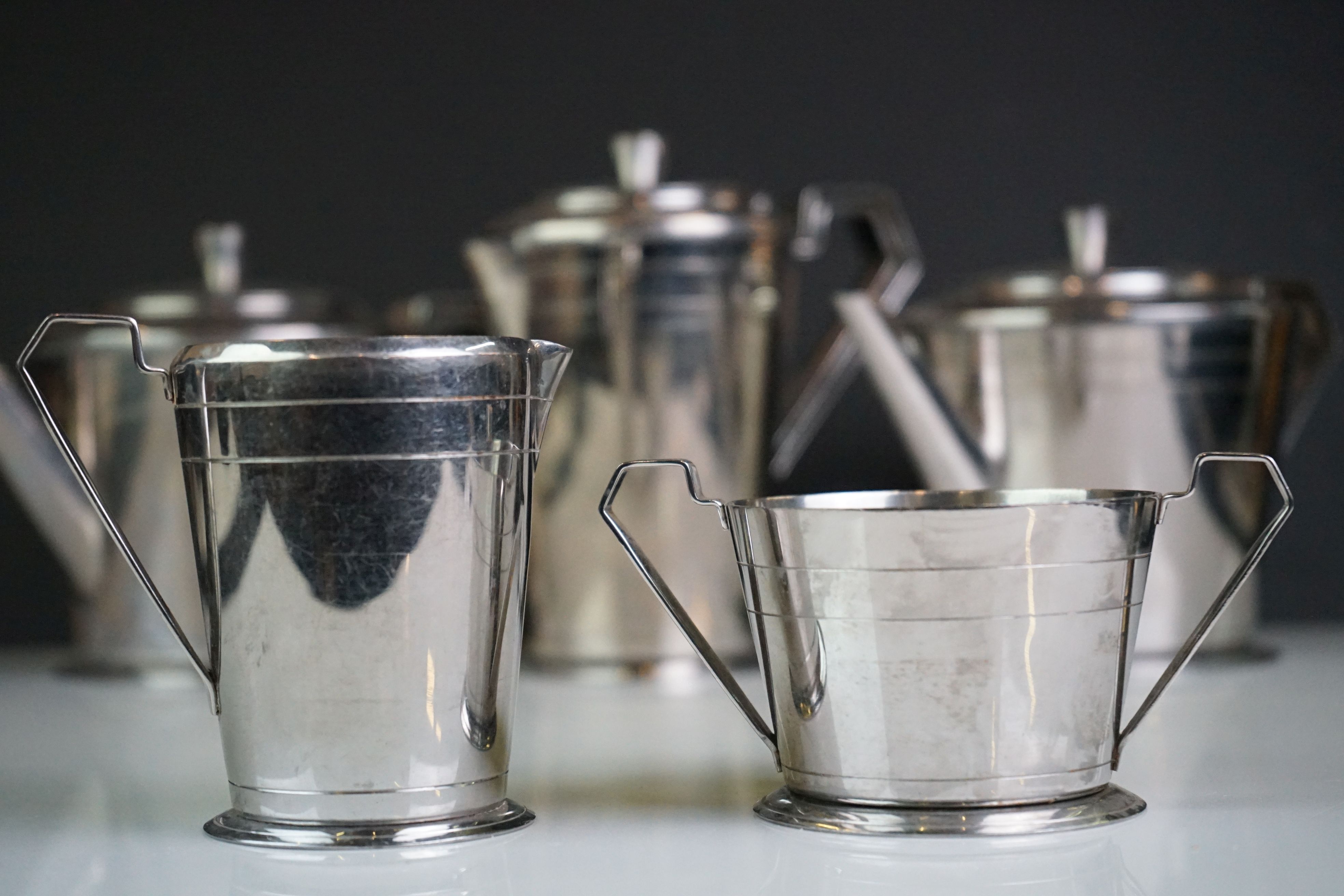 A mid 20th century stainless steel tea service by Oldhall. - Image 2 of 7