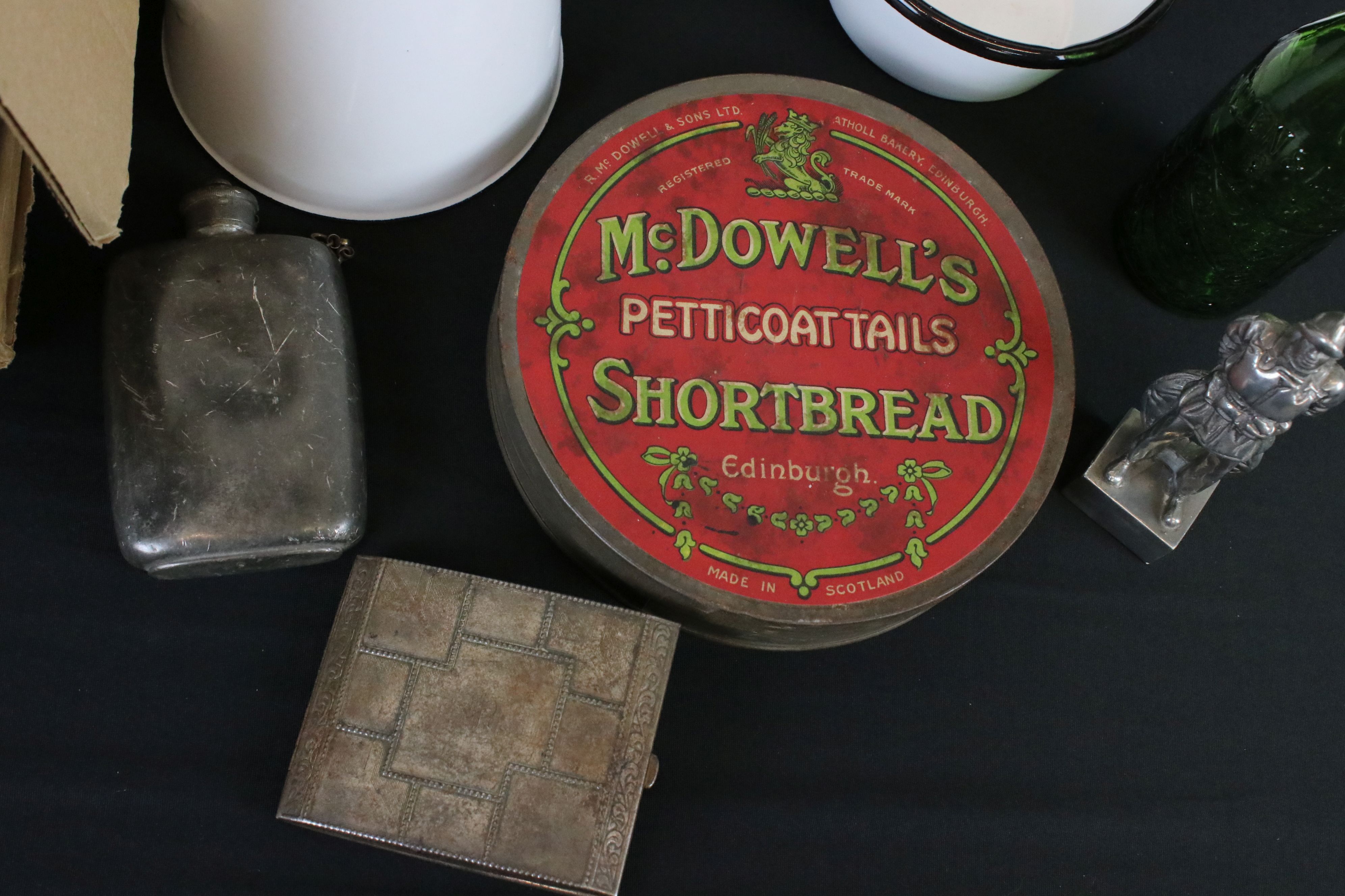 A box of mixed collectables to include stoneware bottles, enamel plates and cups, bottles and - Image 6 of 6