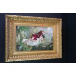 Berlin style Rectangular Porcelain Plaque painted with a scene of Ethereal Boy and Girl on a