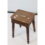 19th century Fruitwood Square Stool raised on ringed turned legs, 34cm wide x 46cm high