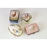 Three Georgian Enamel patch boxes together with a French porcelain example.