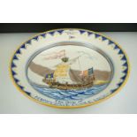 Large Poole Pottery ' The Ship of Harry Paye Poole 1400 ' Wall Bowl / Charger, the bowl decorated