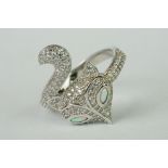 Silver and CZ cat style dress ring, set with opal panels