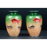 Pair of Japanese Meiji period Cloisonne Vases in the manner of Kumeno Teitaro decorated with