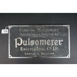 Advertising - Metal ' Pulsometer ' Engineering Co Ltd Sign, 37cm x 20cm