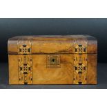 Victorian Walnut Jewellery Box with Tunbridge ware style inlay, the hinged lid opening to red