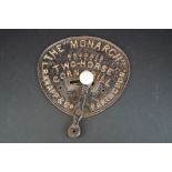 Early 20th century Cast Iron Agricultural Nameplate ' The Monarch Two-Horse Corn Drill ' by L R