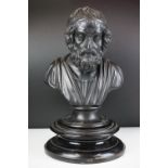 Late 19th century Wedgwood Black Basalt Bust of Homer on Stand, impressed marks to back of bust