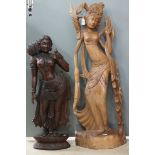 Two South East Asian Carved Floor Standing Wooden Figures, tallest 103cm high