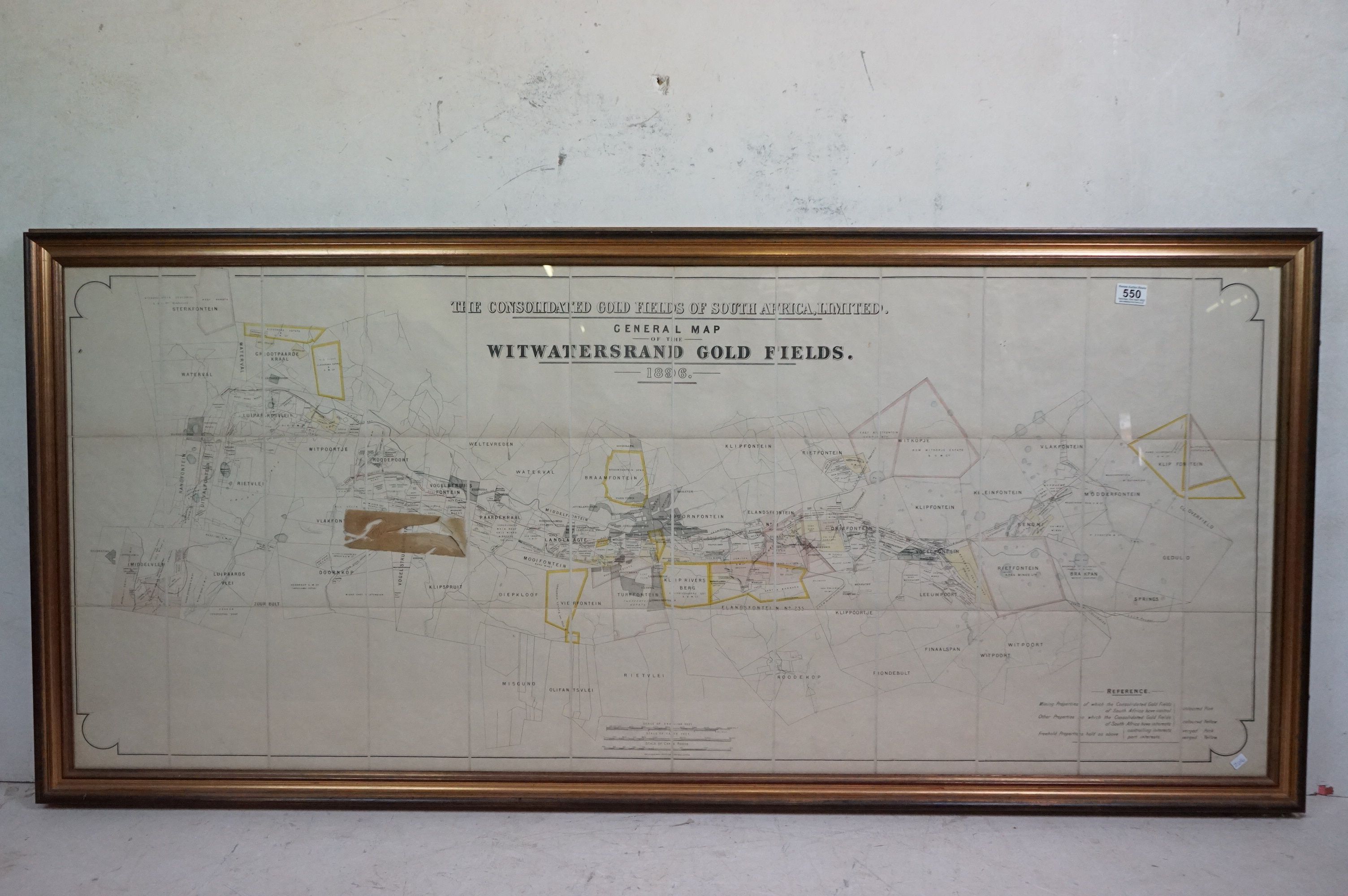 19th century Hand Coloured Map being ' The Consolidated Gold Fields of South Africa Limited, General