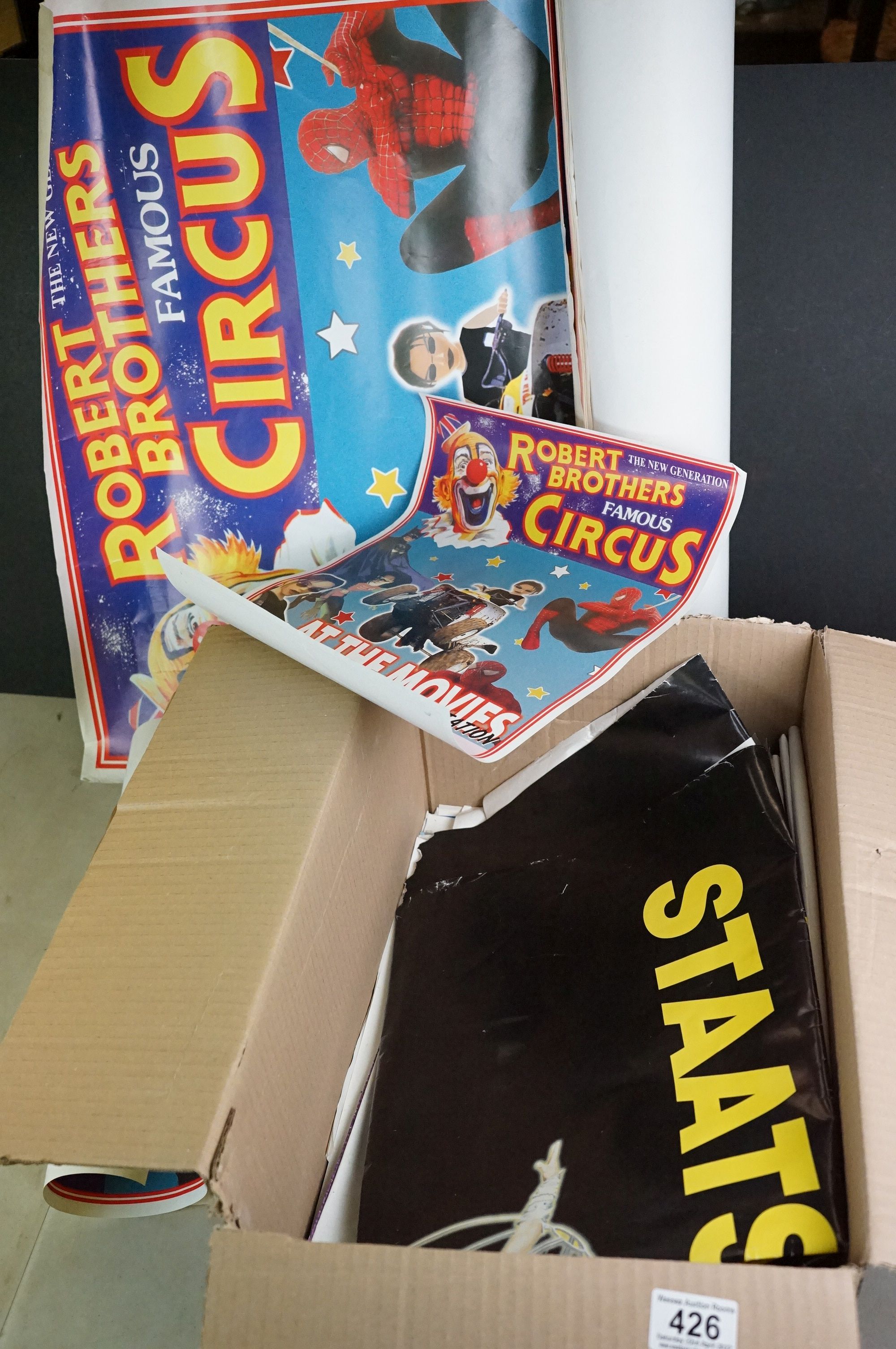 Large collection of mostly modern circus posters in used condition, many different circuses and