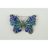 Large silver and plique-a-jour butterfly brooch / pendant