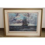 Montague Dawson (1895 - 1973) a signed, framed, marine print with blind stamp, the tallship