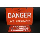 Two Enamel Signs - ' Southern Electricity Board Danger Live Apparatus ' 34cm x 23cm together