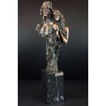 Bronze Effect Sculpture of a Man and Woman's Head and Shoulders on a Marble Plinth base, signed,
