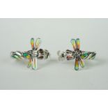 Pair of silver and plique-a-jour butterfly earrings