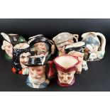 Eight Large Royal Doulton Character Jugs including two Character Jugs of the Year being Sir Walter