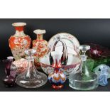 Collection of Glass, Oriental and other Ceramics including Ship's decanter, 20th century coloured