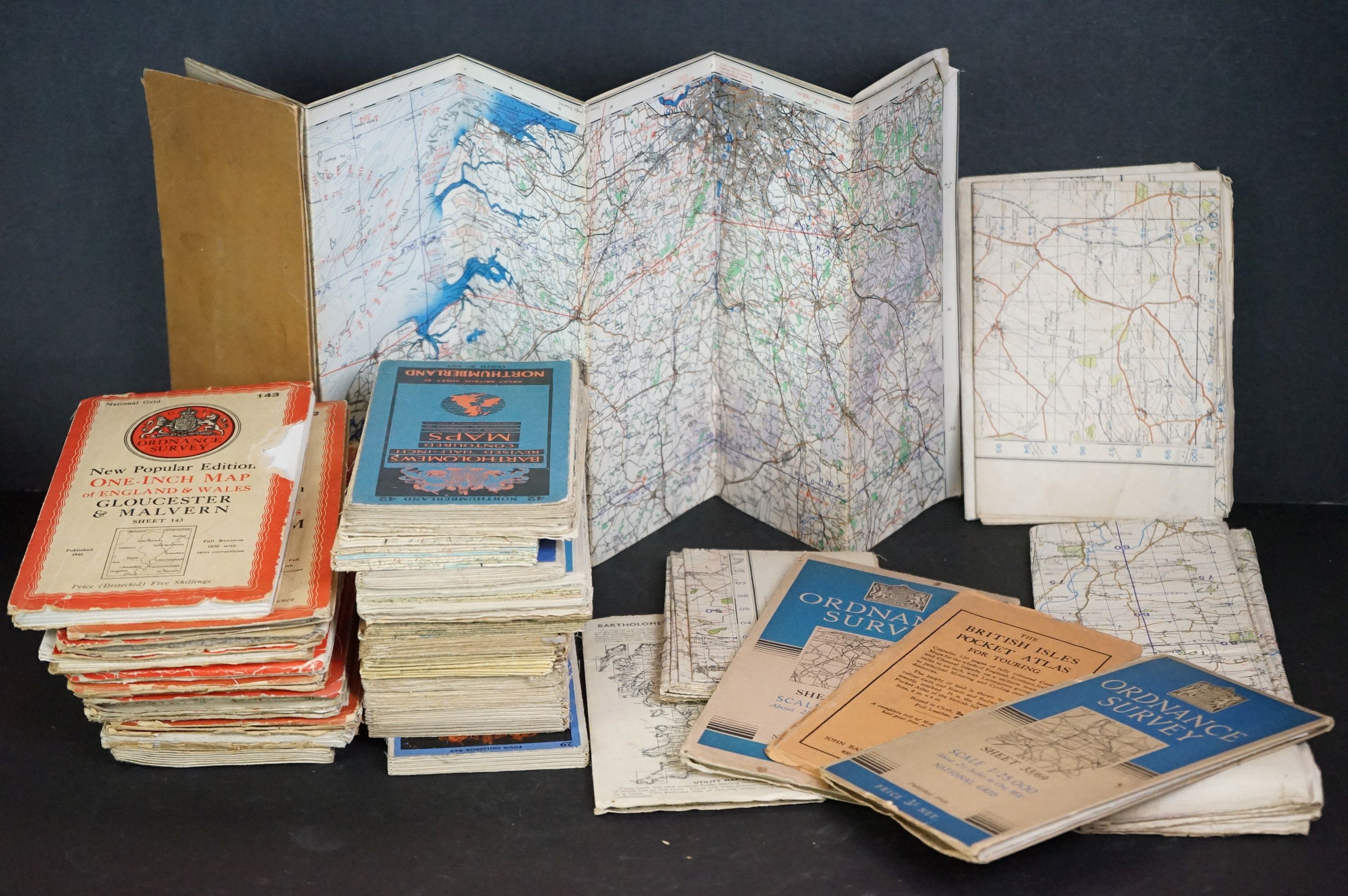 Approximately 36 Folded Maps including One-Inch New Popular Edition Ordnance Survey Maps,