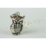 Silver owl pendant necklace on silver chain