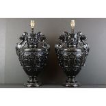 Pair of 19th century Wilhelm Schiller Vases converted to lamp bases, with a later applied glossy