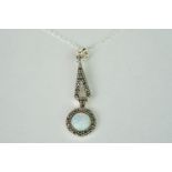 Silver marcasite pendant necklace with opal panel, in the Art Deco style