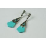 Pair of silver Art Deco style earrings set with turquoise panels
