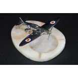 1930's / 40's Chrome Model of a Hurricane mounted on a white onyx ashtray base, 20cm long