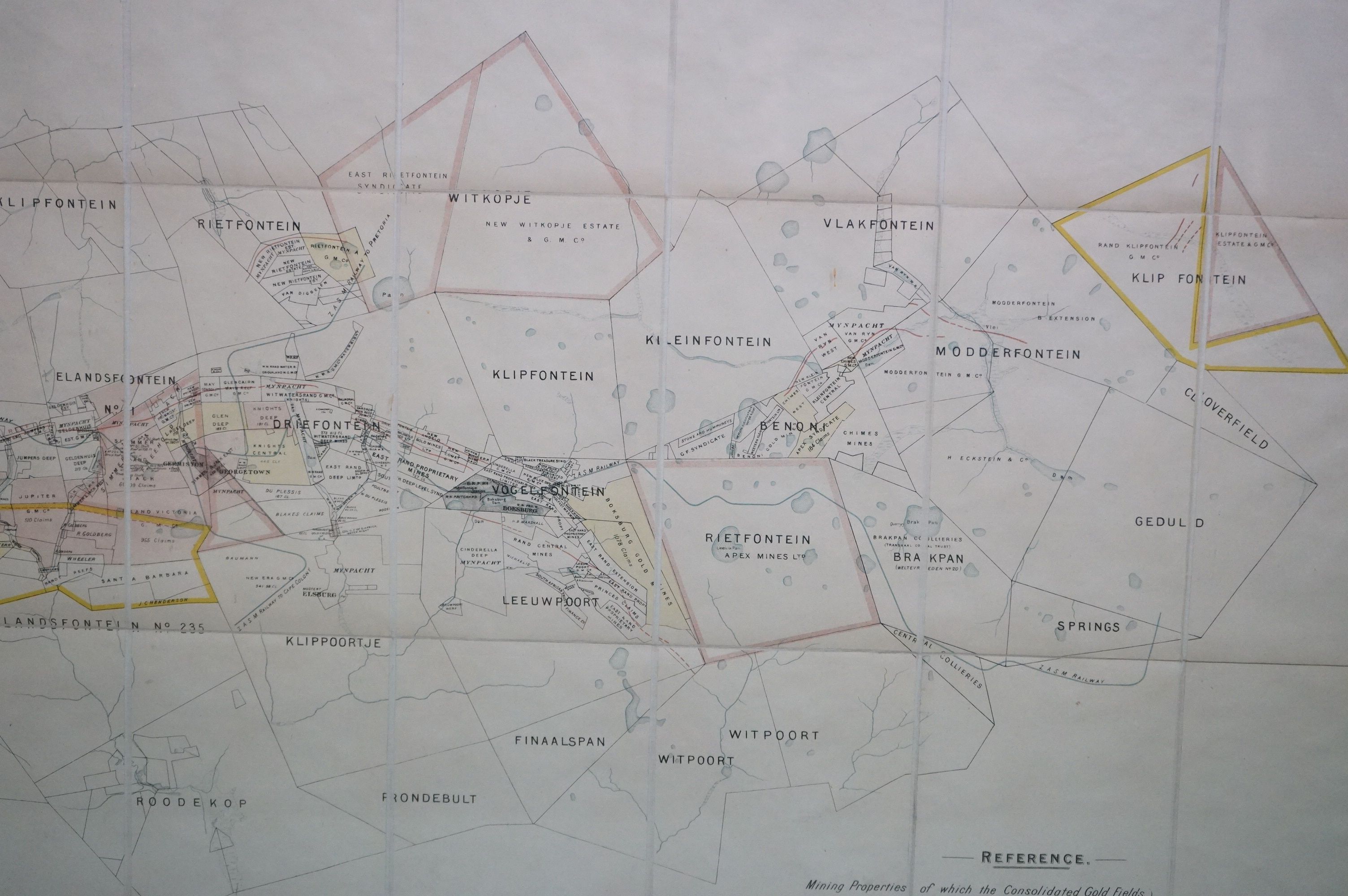 19th century Hand Coloured Map being ' The Consolidated Gold Fields of South Africa Limited, General - Image 5 of 8