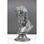 Late 19th century Wedgwood Black Basalt Bust of Christ on Stand, impressed marks to back of bust and