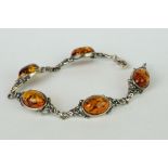 Silver and amber cabochon bracelet
