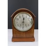 Edwardian Mahogany Inlaid Domed Top Bracket Clock, the large silvered dial with Arabic numerals