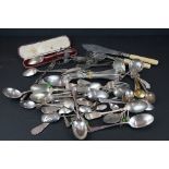 A collection of mixed cutlery to include fully hallmarked sterling silver and silver plated