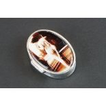 Silver Oval Shaped Pill Box with Nude Enamel Plaque to lid