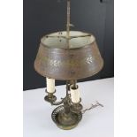 French Brass ' Bouilotte ' Table Lamp with a tole shade, probably late 19th century (losses and