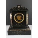 Large Victorian Slate and Marble Mantle Clock, 8 day movement, with key, 44cm high