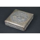 Chinese Silver Cigarette Box, unsigned, the hinged lid chased with a dragon and phoenix amongst