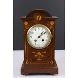 Edwardian Mahogany and Floral Inlaid Bracket Clock, the white enamel dial with Arabic numerals and