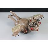 Cotemporary Ceramic Figure of a Flying Cat wearing goggles and with wings, 39cm long