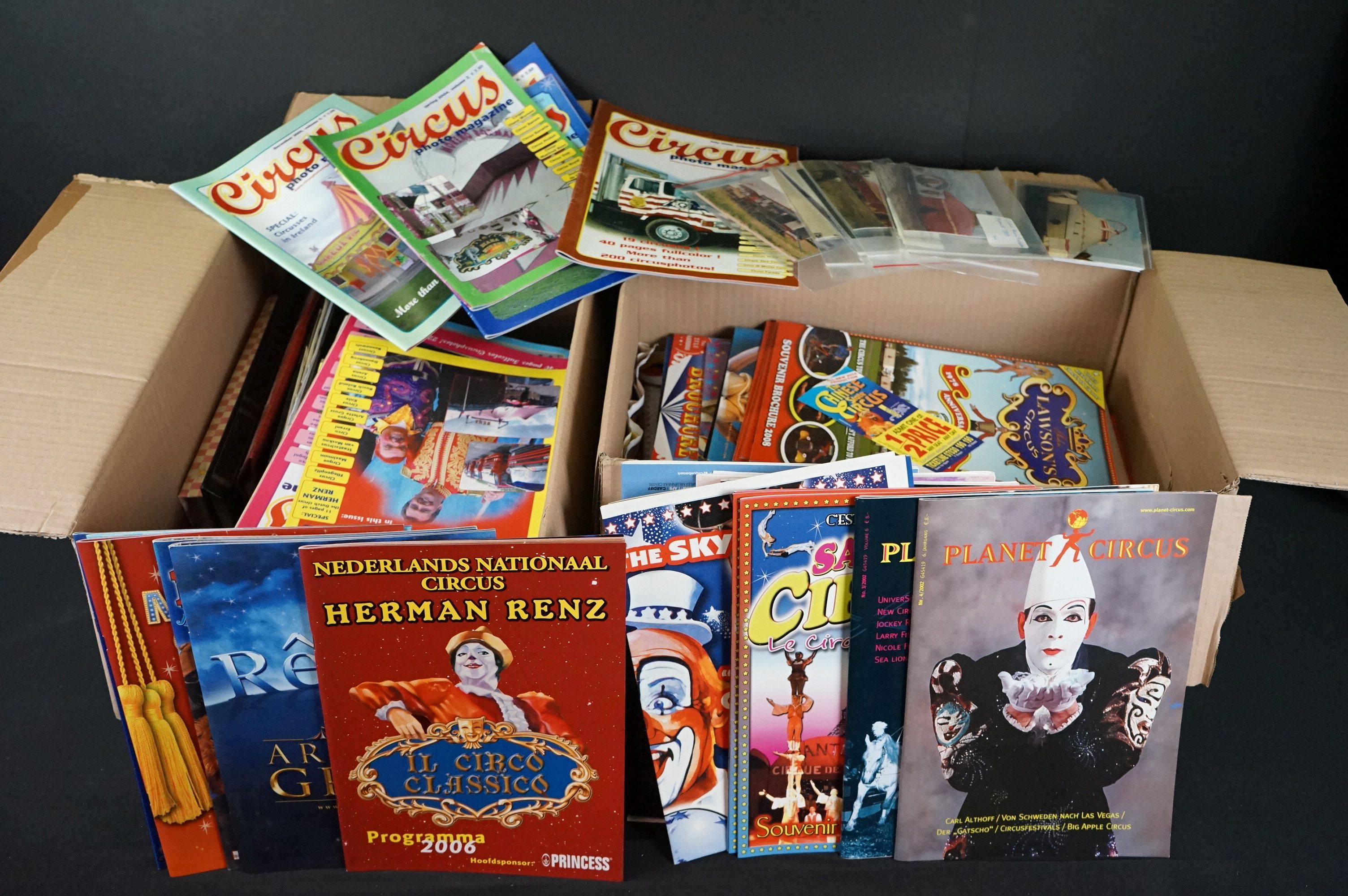A collection of modern Circus related programmes, posters, photos etc..within two boxes