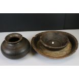 Two 18th / 19th century Fruit Wood / Treen Turned Bowls, the larger with banded decoration 35cm