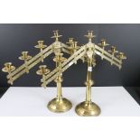 Pair of Brass Menorah telescopic Candelabra,each with seven candle sconces