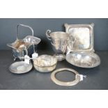 Silver and Silver Plate including Silver Ashtray inset with Churchill Crown, Silver Rim, Dish