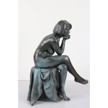 Walter Awlson, Ceramic Figure of a Seated Naked Girl, signed to base, 15" high